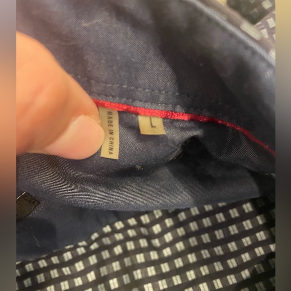 Bugatchi Shaped Fit Geometric Button Down Shirt Navy Gray‎ Modern Dress Shirt L - Picture 4 of 13